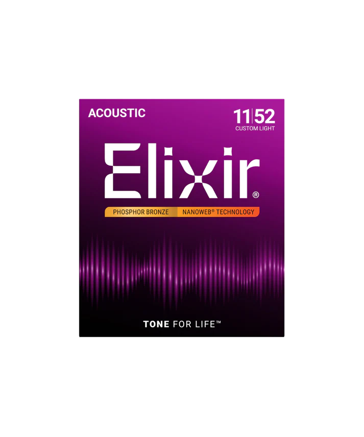 Elixir Nanoweb Phosphor Bronze Acoustic Guitar Strings, Light, 11-52